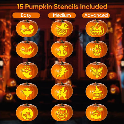 Pumpkin Carving Kit with Stencils: 31 PCS Halloween Pumpkin Carving Tools - Professional Pumpkin Carving Set - Heavy Duty Stainless Steel Jack-O-Lanterns Pumpkin Carving Knife for Kids Adults