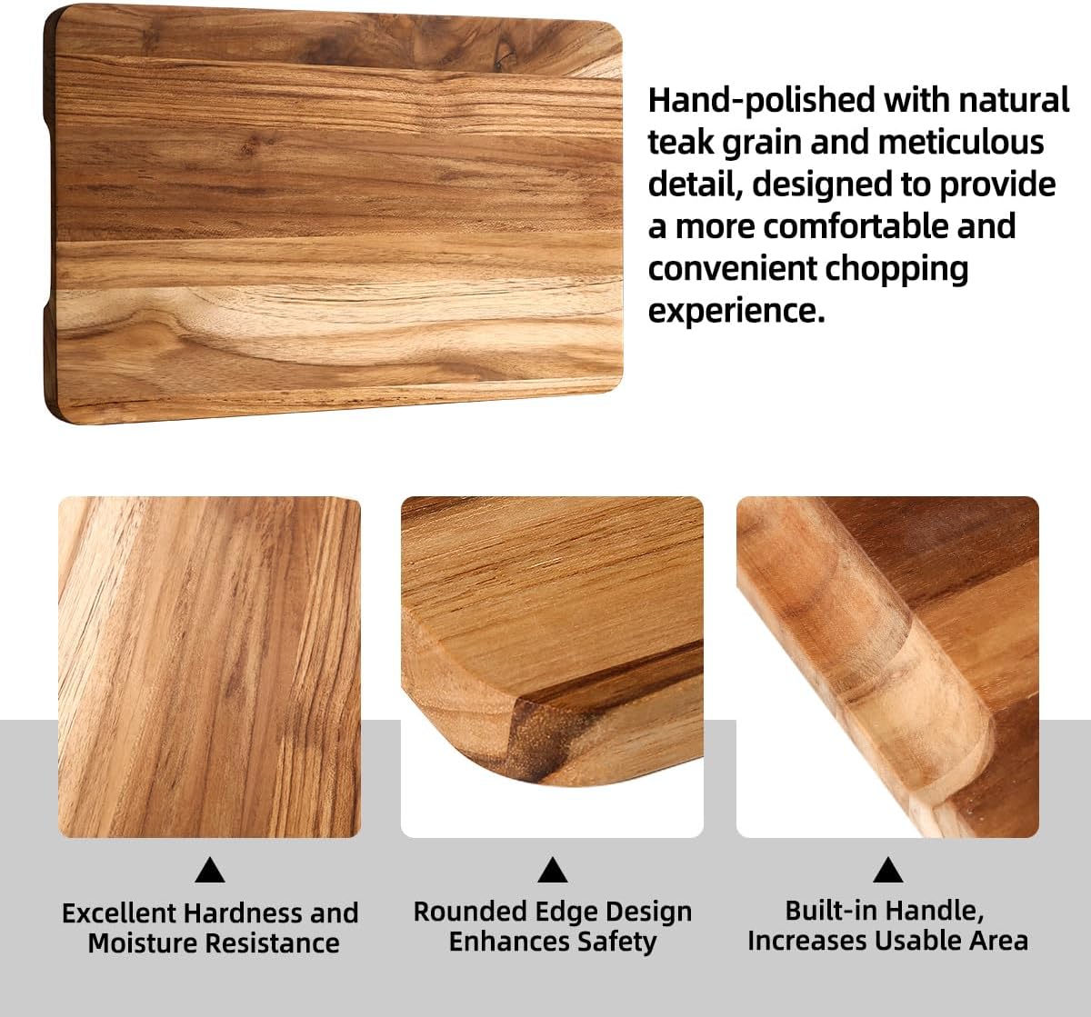 Teak Wood Cutting Board Set of 3 for Kitchen, Thick Chopping Board, Large Wooden Cutting Board Set, Wooden Trays for Turkeys, Meat, Fruit and Cheese