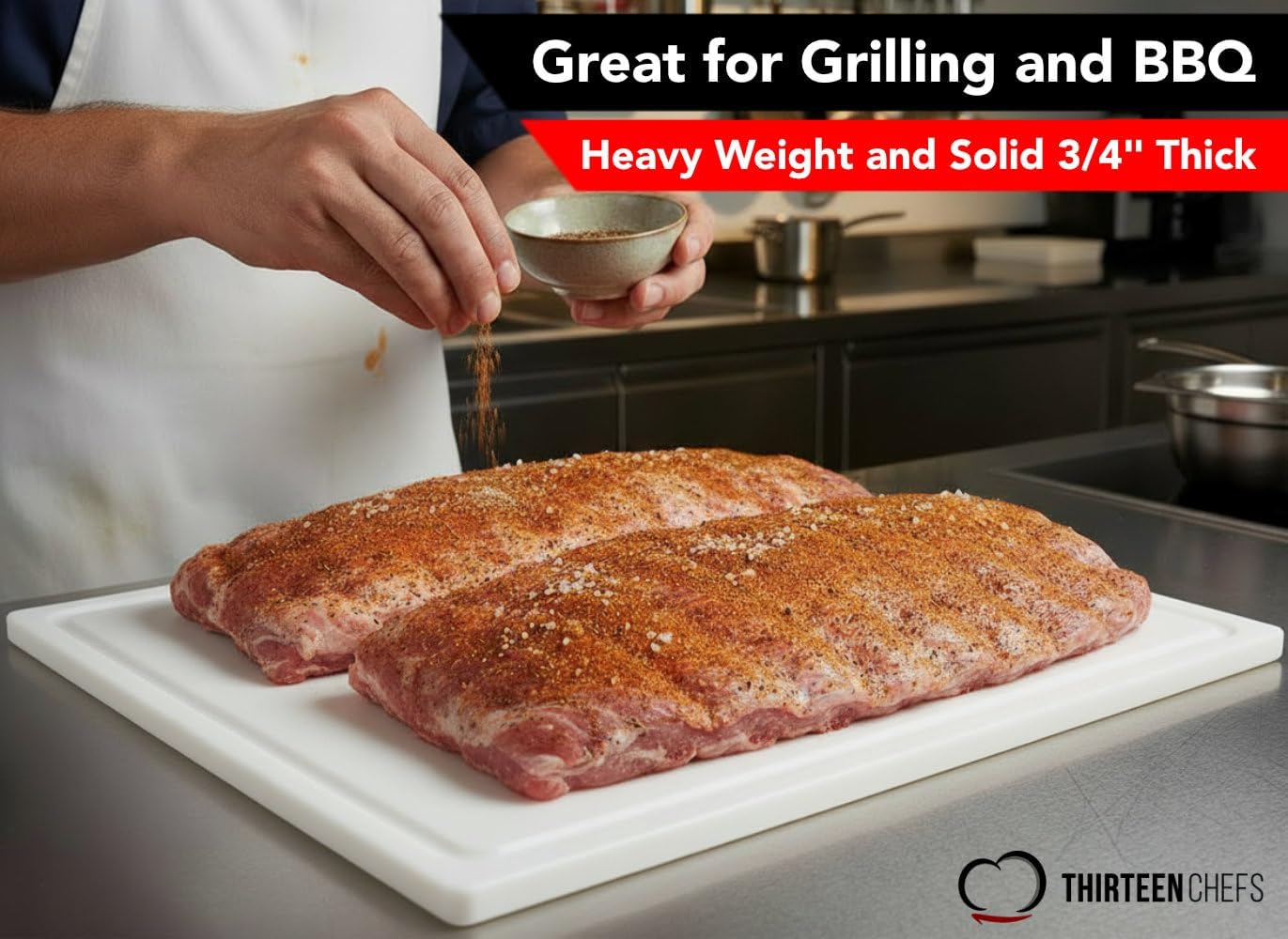 Commercial Grade Plastic Cutting Board with Juice Groove - 18 x 12 Inch for Carving Meat, Grilling, BBQ - 1/2" Thick White HDPE Poly for Food Service