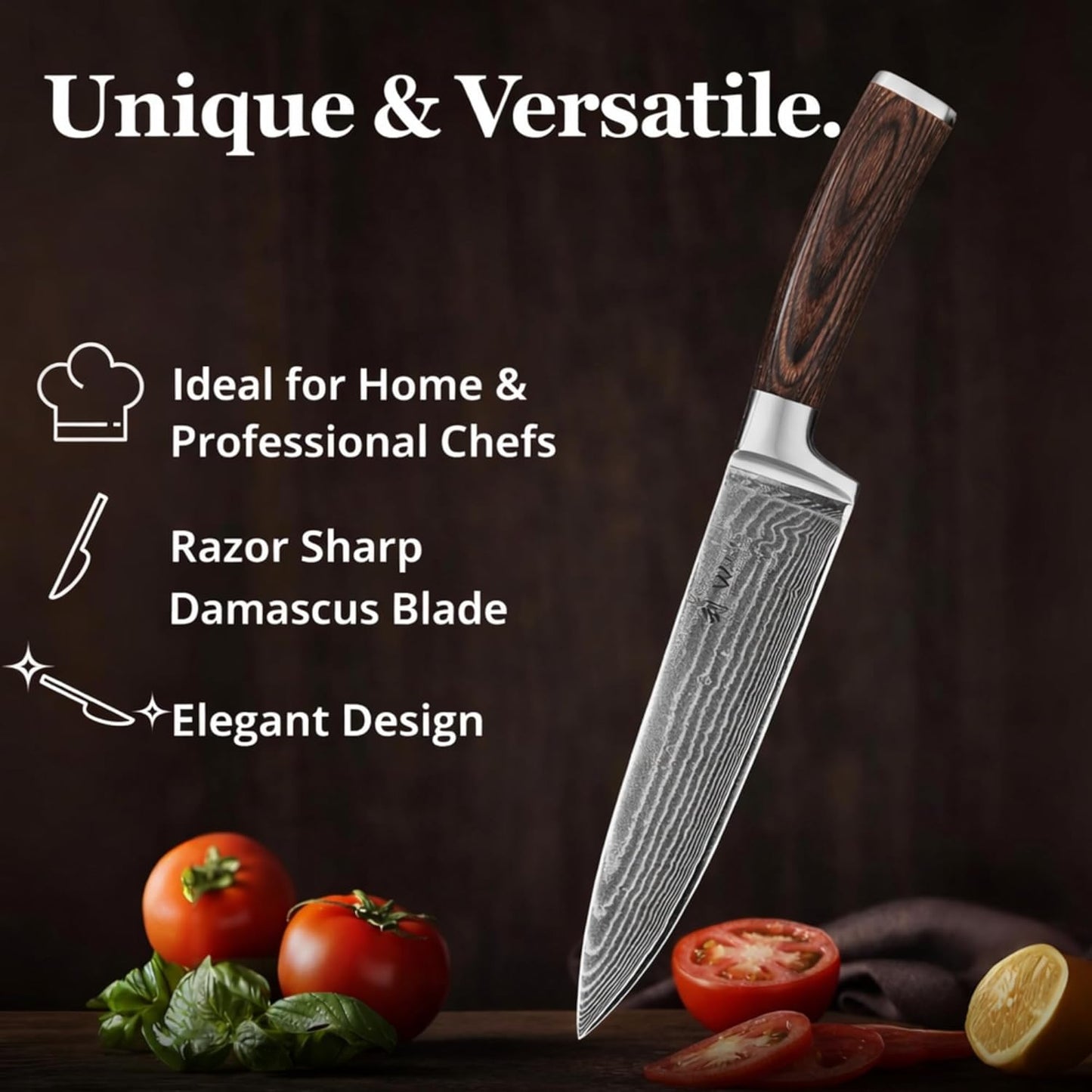Wakoli EDIB Damascus Meat Knife – 7-Inch Japanese-Style Kitchen Knife for Meat, BBQ, and Roasts, 67-Layer Damascus Steel Blade with VG10 Core, Ergonomic Pakkawood Handle – Carving Knife in Gift Box
