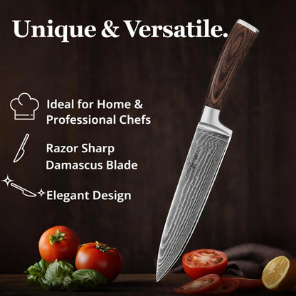 Wakoli EDIB Damascus Meat Knife – 7-Inch Japanese-Style Kitchen Knife for Meat, BBQ, and Roasts, 67-Layer Damascus Steel Blade with VG10 Core, Ergonomic Pakkawood Handle – Carving Knife in Gift Box