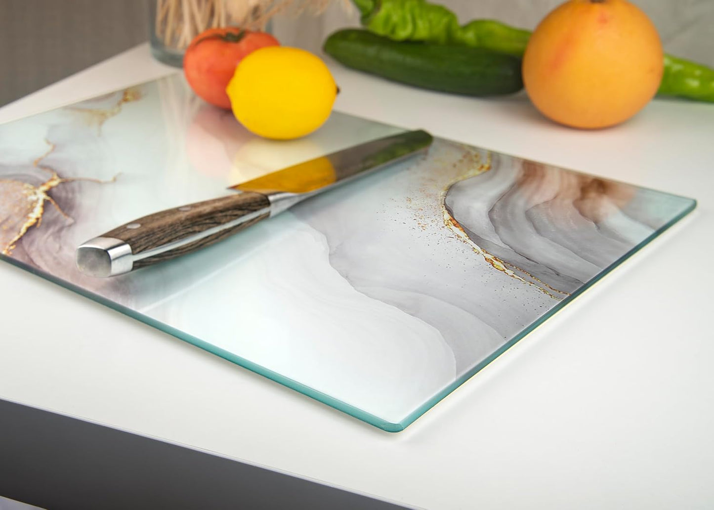 Kitchenville Glass Cutting Board 20”x16”: Tempered Glass Kitchen Counter Protector - Durable- Scratch-Resistant, Heat-Proof - Clear Design