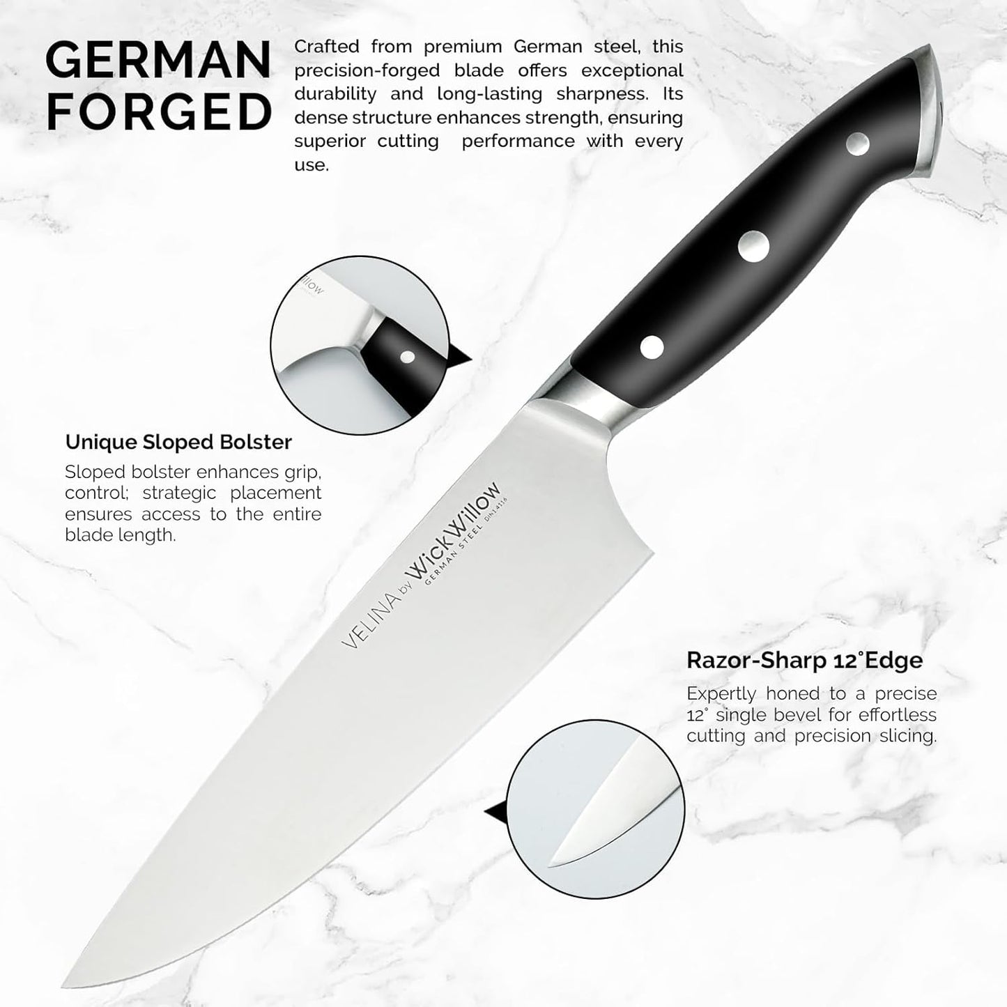 WICKWILLOW 10" Bread Knife – Razor Sharp German Steel – Serrated Knife for Homemade Bread & Sourdough – Full Tang & Ergonomic Handle – Gift Box – Velina Series