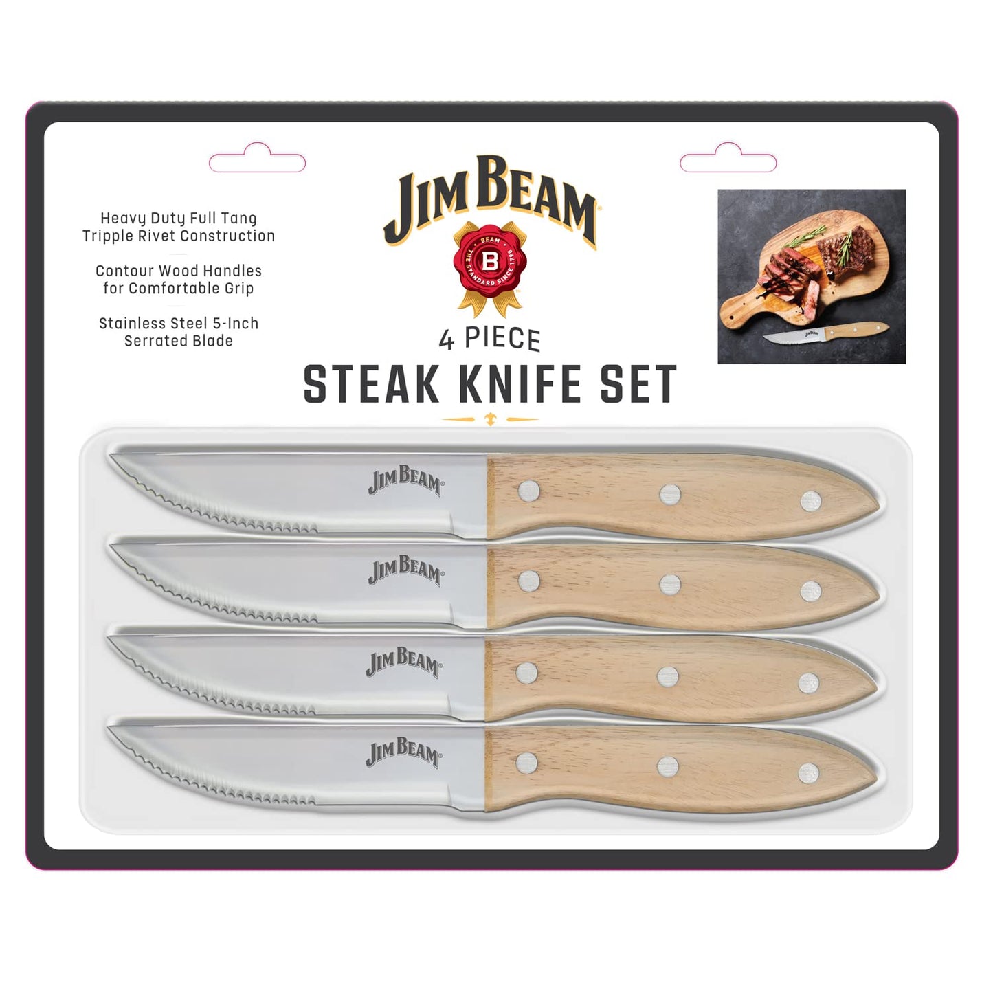Jim Beam Steak Knife Set (4 Pack), JB0165, 10", Brown