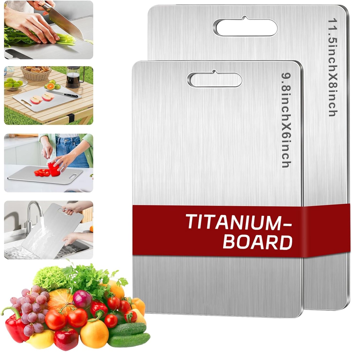 Titanium Cutting Board Set of 3, Upgraded 100% Pure Titanium Cutting Boards for Kitchen, Double Sided Food Grade Non Stick Chopping Cutting Boards for Cutting Meats Fruits Vegetables (3Pcs-S+M+L)