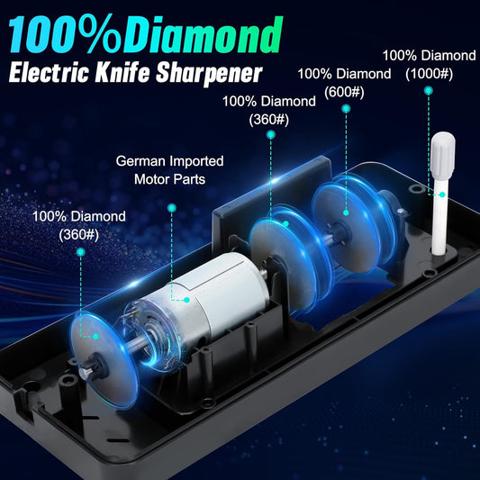 5 in 1 Electric Knife Sharpener for Kitchen Knives, 3 Adjustable Speed, 100% Diamond Knife Sharpener for Straight, Scissors, Serrated & Ceramic Knives, Sliver