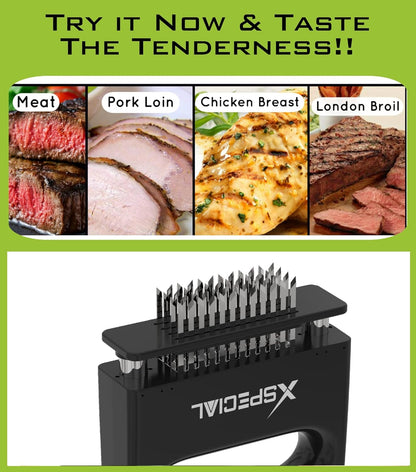 XSpecial Meat Tenderizer Tool 48 Blades Stainless Steel - Kitchen Cooking Gadgets Tools with Ultra Sharp Needle That Makes Steak & Chicken Tender - No More Hammer, Meat Pounder Or Mallet