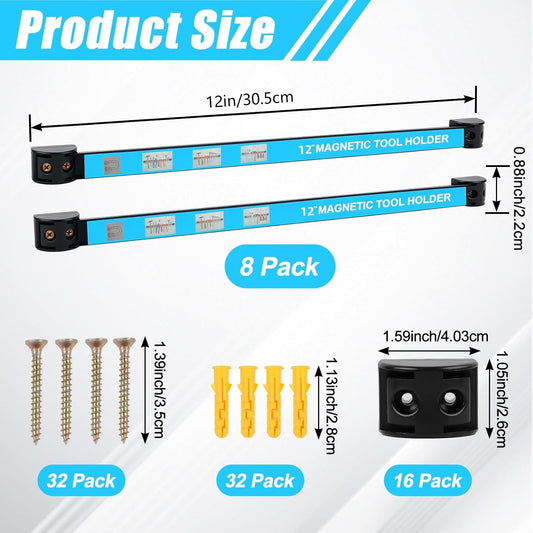 8PCS Magnetic Tool Holder Strip 18 Inches Heavy Duty Metal Tool Organizer Rack Space Saving For Workshop, Garage, Home (12inch)