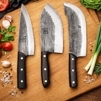 COOLINA Daozi 8" Butcher Knife, Hand-Forged High-Carbon Steel Cleaver for Heavy-Duty Meat Cutting, Slicing, Chopping, Brisket & BBQ, Full-Tang Forged Blade with Ergonomic Wood Handle