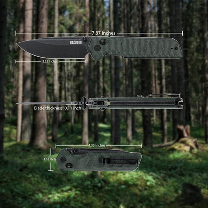 Folding Pocket Knife 3.25" VG10 Blade EDC Folding Knife with Safety Axis Lock Black G10 Handle Hunting Camping Knife with Thumb Stud Opener