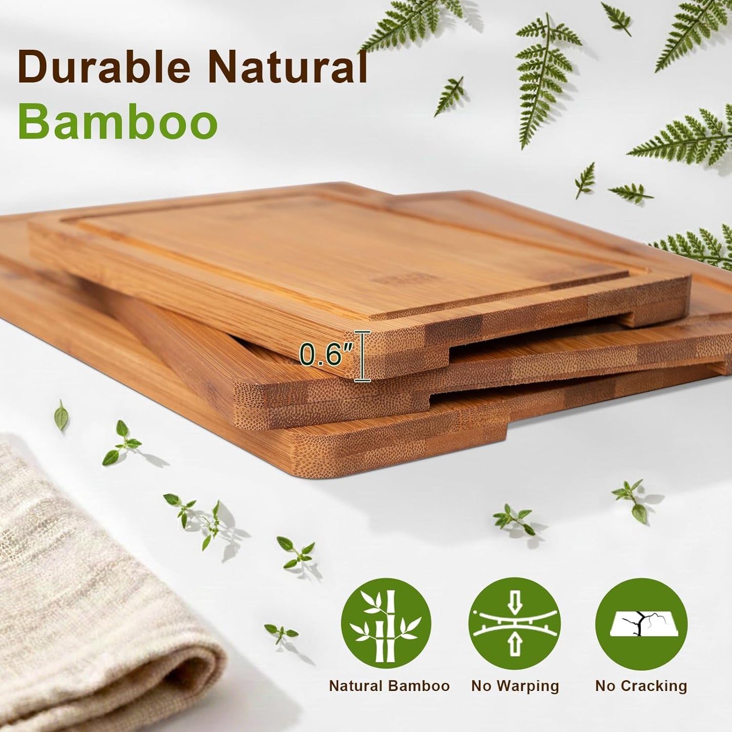 Bamboo Cutting Board, Wood Chopping Board with Juice Groove and Handle, 12×9 Inch Lightweight Kitchen Cutting Board for Fruit, Vegetables, Bread, Cheese, Snacks, Meat, BBQ, and Serving