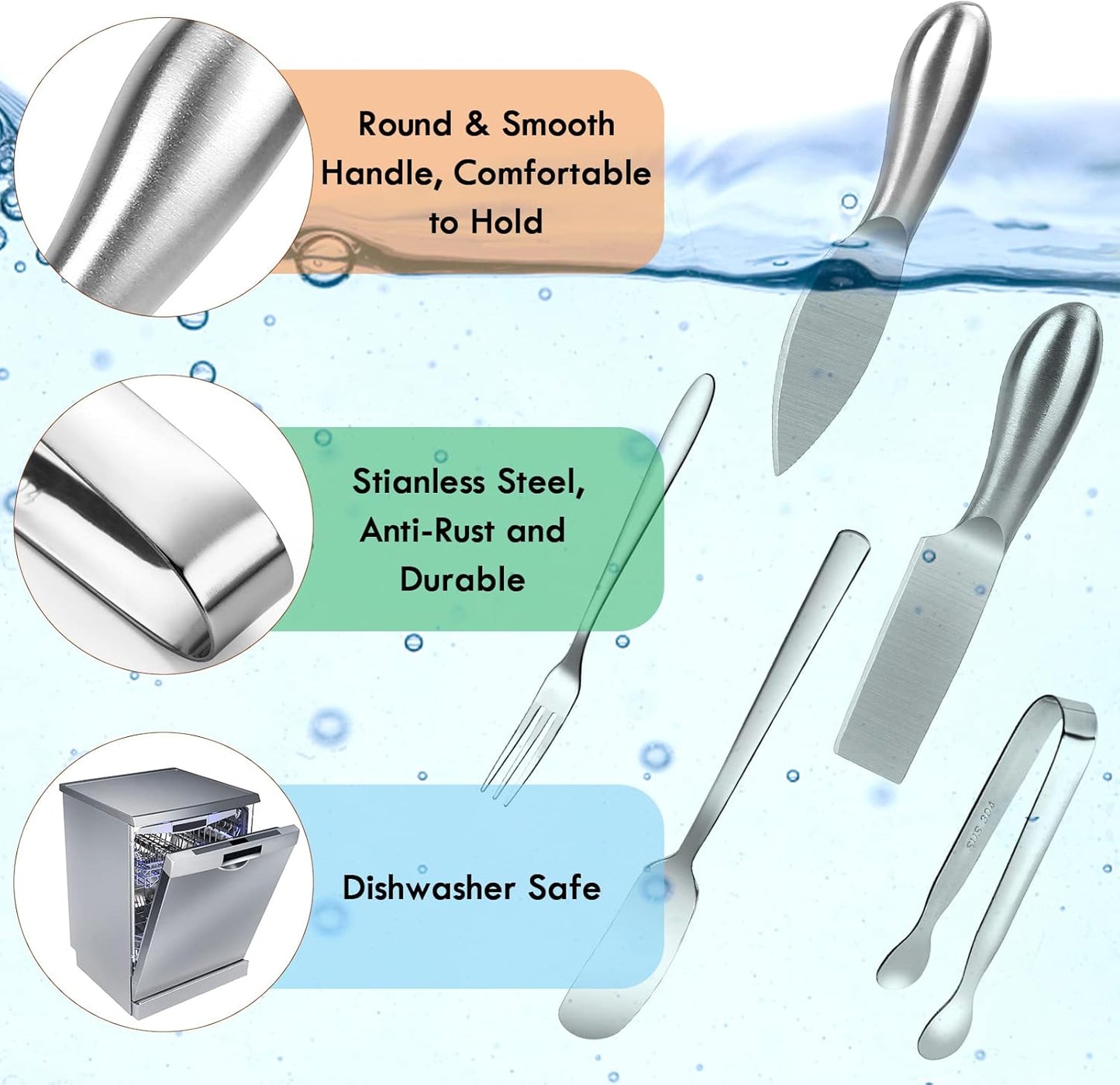 18 pieces Charcuterie Board Accessories, Gold Stainless Steel Cheese Knives, Butter Knife Spreader, Appetizer Forks, Mini Serving Tongs Spoons for Gathering Wedding Birthday...