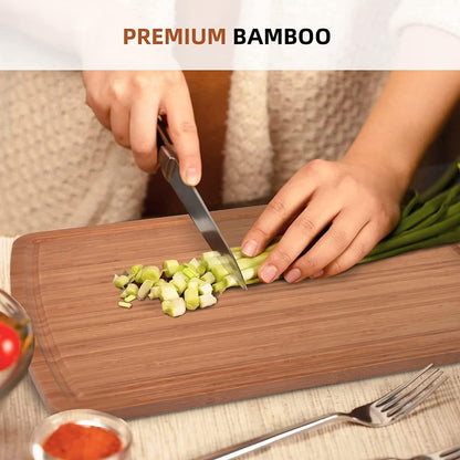 Extra Large Bamboo Wood Cutting Board, 24 x 18 Inch Kitchen Wooden Chopping Board with Juice Groove, Reversible Butcher Block Cutting Board for Meat, Turkey Carving