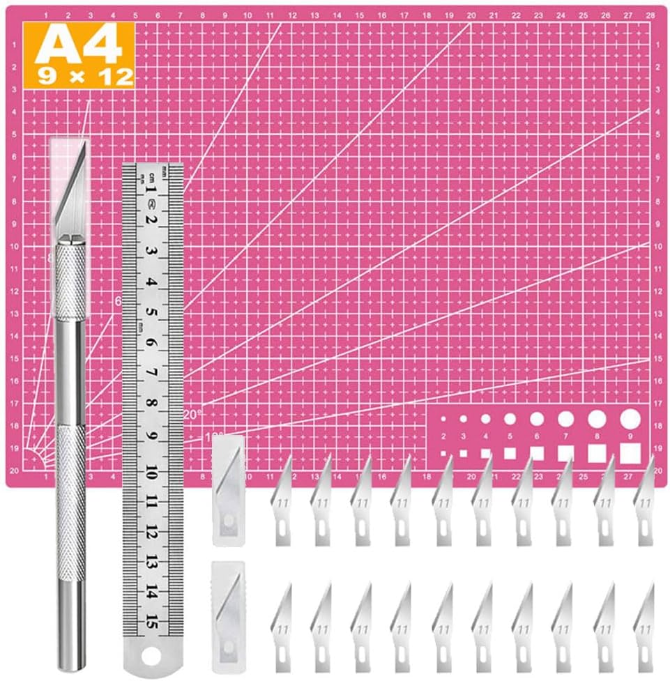 Self Healing Sewing Mat, Exacto Knife Precision Carving Craft Hobby Knife Kit for DIY Art Work Cutting, Hobby, Stencil, Scrapbooking-A4(9"x12")