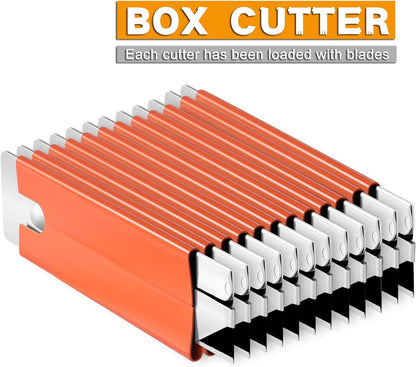 REXBETI 12 Pack Box Cutter, Retractable Cardboard Cutter, Razor Blade Scraper, Handy Box Opener, More Sharp Single Edge Razor Blade Box Cutter Set for Packages Papers and Boxes, Antirust Utility Knife