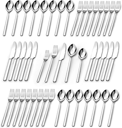 KINGSTONE 48-Piece Silverware Set with Steak Knives, Flatware Set for 8, Stainless Steel Tableware Cutlery Set for Home Restaurant, Mirror Finish,Modern Design