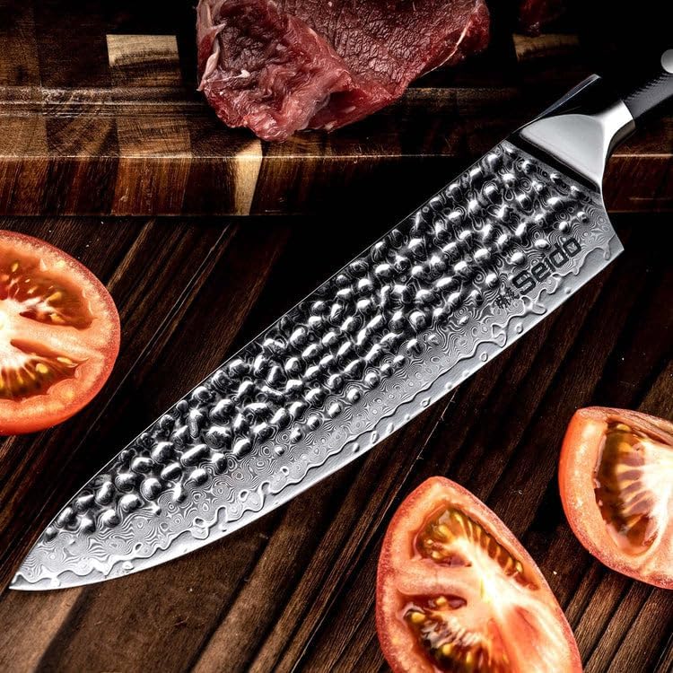Seido Knives 8-Inch Shujin Gyuto Damascus Knife - Traditional Forged Japanese Blade with G10 Black Handle for Perfect Comfort and Precision