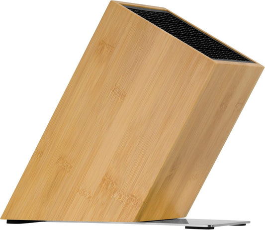 WMF Knife Block Empty without Knife Flextec Insert, Bamboo Light, Bamboo Wood, High Performance Plastic, Suitable for up to 15 Kitchen Knives, Cromargan Stainless Steel