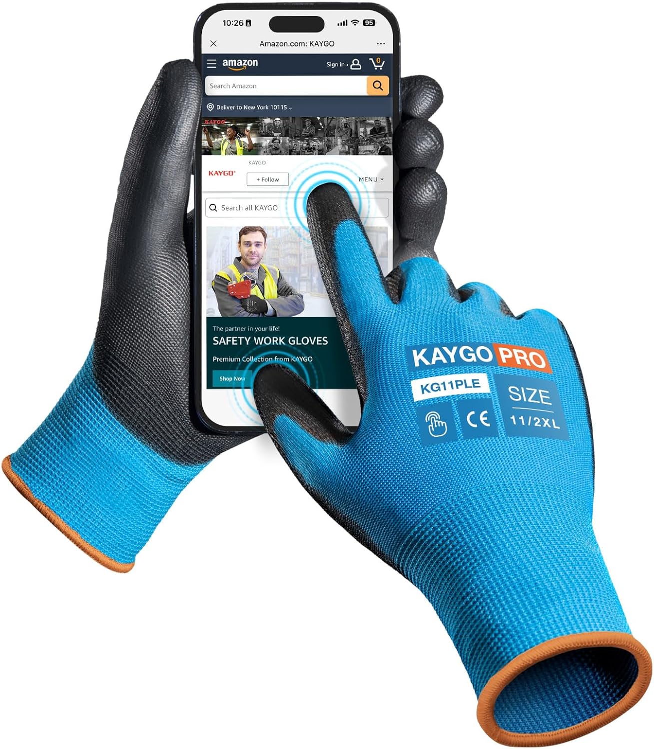 KAYGO Work Gloves for Men and Women,12 Pairs Seamless Knit PU Coated Safety Gloves, with Smooth Grip on Palm and Fingers, Ideal for Light Warehouse, Manufacturing, Gardening, KG11P (M, Black)