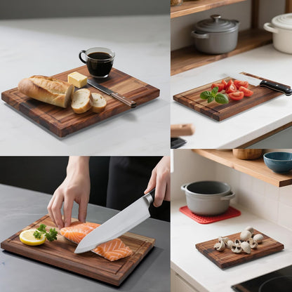 Non Toxic Acacia Wood Cutting Board Set with Stand | 3 Pcs Knife-Friendly Non-Slip Wooden Cutting Boards for Kitchen | 0.7″Thick Butcher Block | Solid Chopping Boards with Juice Groove