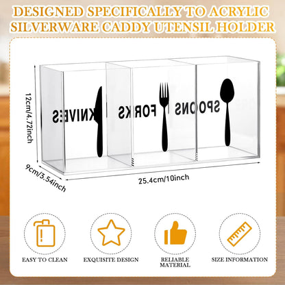 Suzile Acrylic Cutlery Storage Organizer Plastic Utensil Holder Clear Silverware Organizer 3 Section Tableware Storage Box Countertop Fork Spoon Knife Holder Party Flatware Caddy for Kitchen Storage