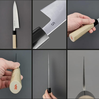 MASAMOTO SW Japanese Gyuto Chef's Knife with Sheath 8.2" (210mm) Made in JAPAN, Professional Kitchen Chef Knife, Ultra Sharp Swedish Stainless Steel Blade, Wood Wa Handle, Black Ferrule