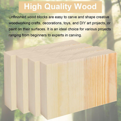 4 Pcs Unfinished Pine Wood Blocks, 3x10x1 Inch Wooden Block, Wood Carving Blocks for Crafting Home Crafts DIY Supplies Carving Crafting