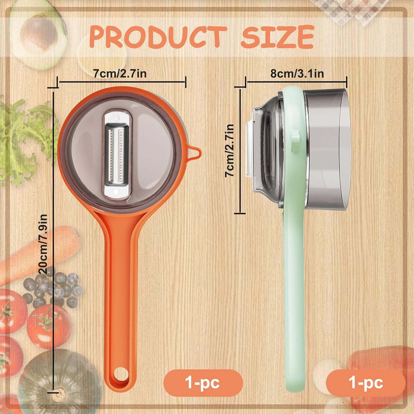 2 Pack Vegetable Peeler with Container, Double-Sided Stainless Steel Blade Peeling Knife with Storage Box, Veggie Peeler with Catcher Bucket for Home Kitchen Fruit Supplies (Orange & Green)