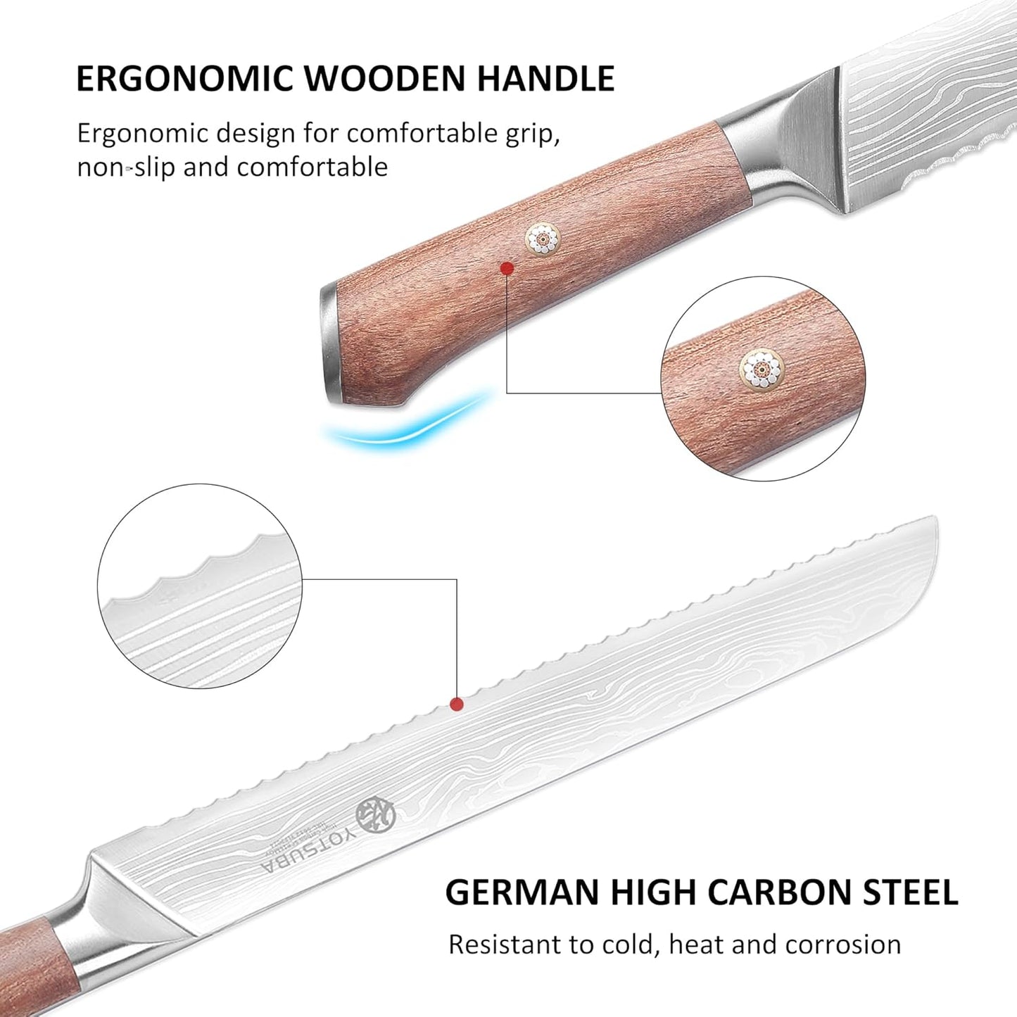 YOTSUBA Steak Knives Set of 6, Razor-Sharp 4.5 Inch Japanese Serrated Steak Knife Set, Full Tang Forged High Carbon Steel Dinner Knives with Ergonomic Handle and Gift Box