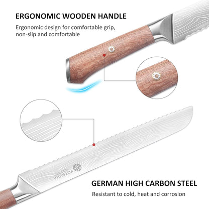 YOTSUBA Steak Knives Set of 6, Razor-Sharp 4.5 Inch Japanese Serrated Steak Knife Set, Full Tang Forged High Carbon Steel Dinner Knives with Ergonomic Handle and Gift Box