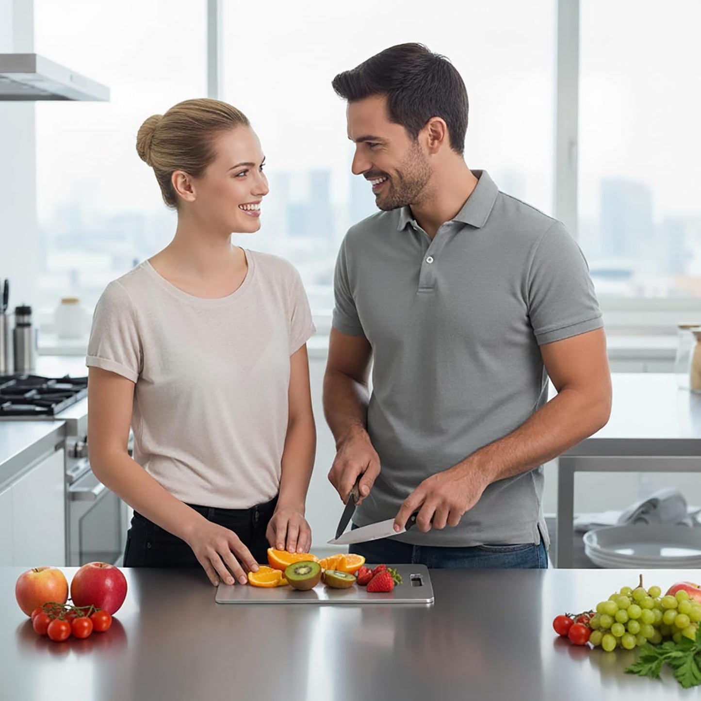 Set of 3 Stainless Steel Cutting Boards, Double Sided, for Kitchen Use, Perfect for Meat, Fruits and Vegetables (Assorted Sizes)