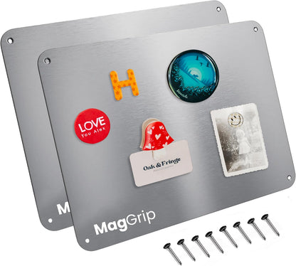 9 inches x 6.5 inches Stainless Steel Plate for Magnets, 3M Adhesive Back, Mounting Screws, Ideal for Magnetic Shelf, Spice Holders, Colorful Magnets as a Gift. Mount Anywhere! (Silver, 1 Pack)