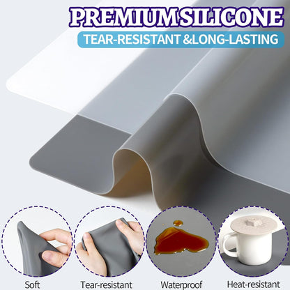 LEOBRO Silicone Mats for Crafts, 2 Pcs 11.69" x 8.26" Silicone Mats for Resin, Paint Clay Play Dough Mat, DIY Arts and Crafts, Light Gray & Clear
