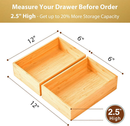 Umilife Bamboo Kitchen Utensils Organizer, Extra Long High Silverware Drawer Holder, Flatware Cutlery Storage Box, Multi-Use Drawer Divider in Office, Bathroom, Pantry - 17"x6"x2.5" (Set of 2)