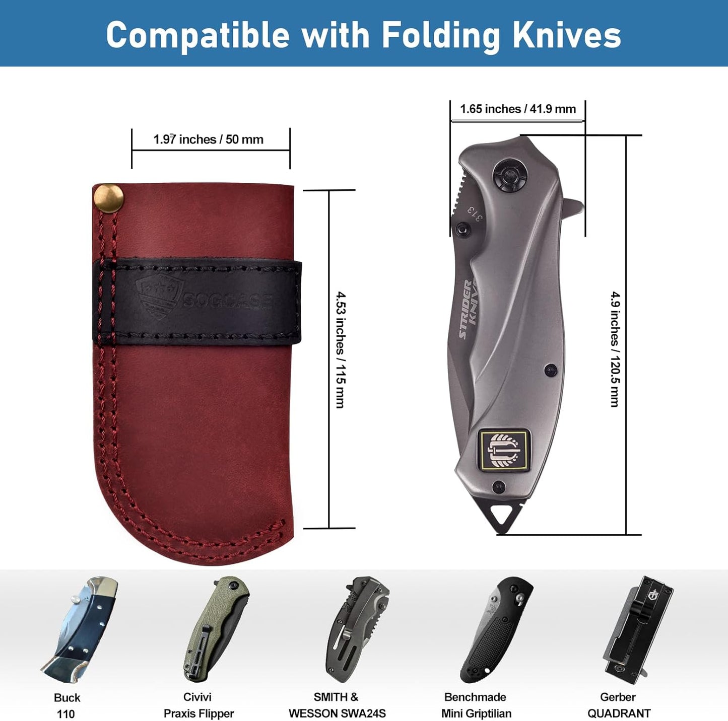 Leather Knife Sheath Belt Series - Durable, Well Made, Nice Leather, Easy and Quick Access to the Knife, Suitable for Most Folding Knives, Darkbrown