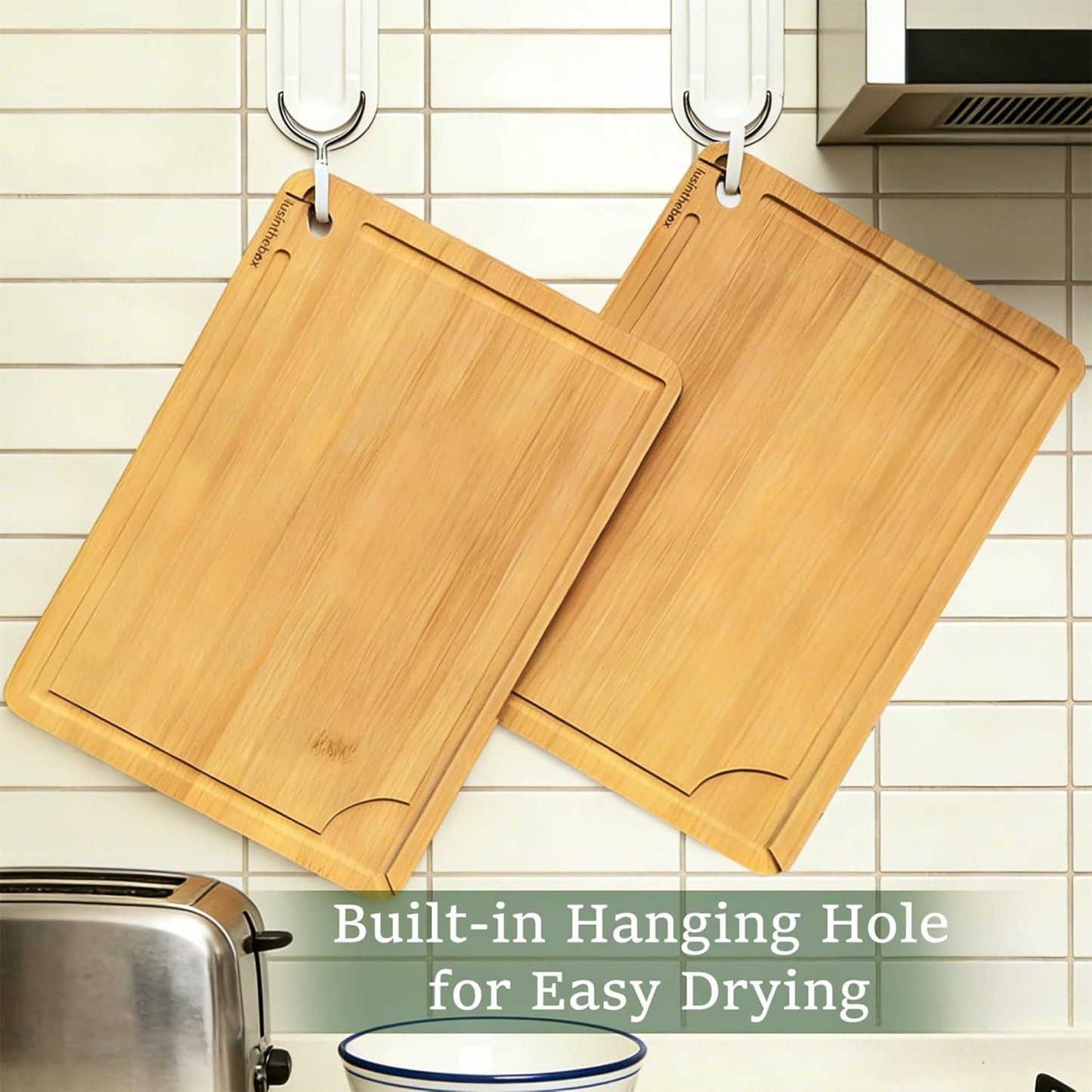 Cutting Boards for Kitchen, Bamboo Cutting Board Set of 3 with Storage Stand, Deep Carbonized Chopping Boards with Deep Juice Grooves and Side Handles for Meat, Vegetables, Fruit and Meal Prep