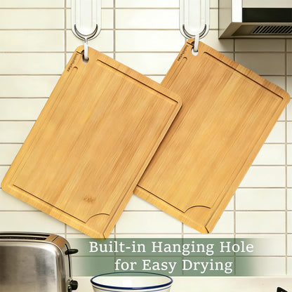 Cutting Boards for Kitchen, Bamboo Cutting Board Set of 3 with Storage Stand, Deep Carbonized Chopping Boards with Deep Juice Grooves and Side Handles for Meat, Vegetables, Fruit and Meal Prep