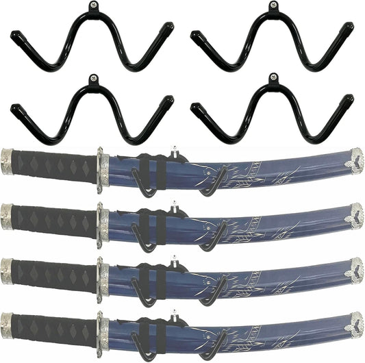 Pmsanzay 4Pack Mini Wall-Mounted Sword Stand Display Rack,Sword Holder,Sword Hook,Sword Hanger Bracket - Sturdy yet flexible enough to fit blades of any size and style - No Sword