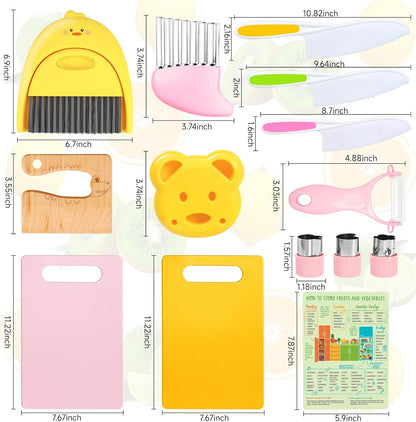 Suhctuptx Toddler Knife Set, Kids Knife Set for Real Cooking, Kid Safe Knives with Cutting Board Crinkle Cutters Montessori Kitchen Toys, Toddler Girl Gifts Age 3 4 5 6 7 8 Year Old