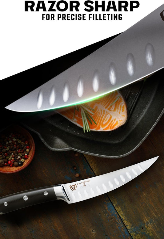 Dalstrong Fillet Knife - 7 inch Flexible Blade - Gladiator Series Elite - High Carbon German Steel - Black G10 Handle Boning Knife - w/Two Sheaths - Razor Sharp Kitchen Knife Gift - NSF Certified