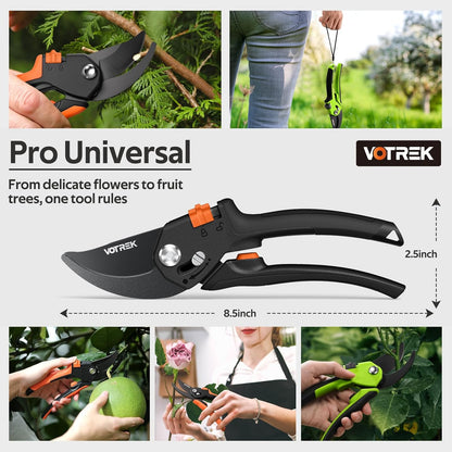 VOTREK® Pruning Shears, [Patented Stepless Handle Opening] - Garden Clippers with Ultra-Sharp SK5 Steel for Weak Hand, Bonsai Scissor Universal Fit for All Hand Sizes, Effortlessly Cut 1-Inch Branches