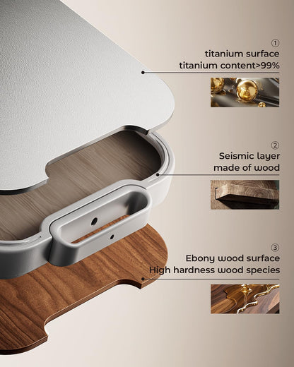 Titanium Cutting Board 2-in-1, Double Sided Wood Cutting Board for Kitchen – Non Toxic Ebony Wood & Titanium Large Chopping Board, Ideal for Meat, Vegetables & Family Cooking
