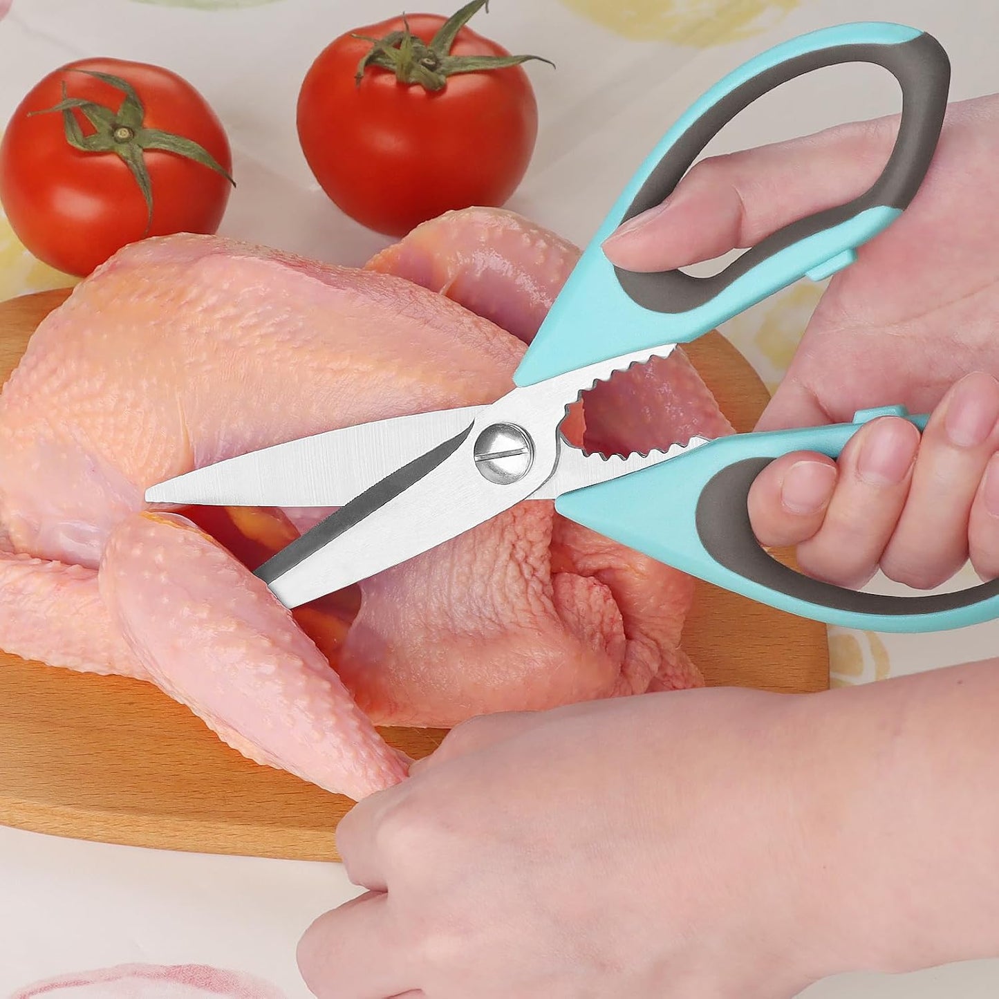 Kitchen Scissors, Sharp Knife Stainless Steel Blades, Soft Grip, Dishwasher Safe, Light Green/Sky Blue, Pack of 2