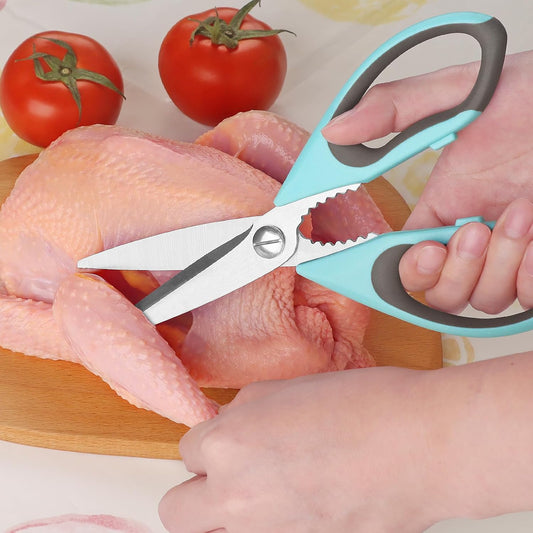 Kitchen Scissors, Sharp Knife Stainless Steel Blades, Soft Grip, Dishwasher Safe, Light Green/Sky Blue, Pack of 2