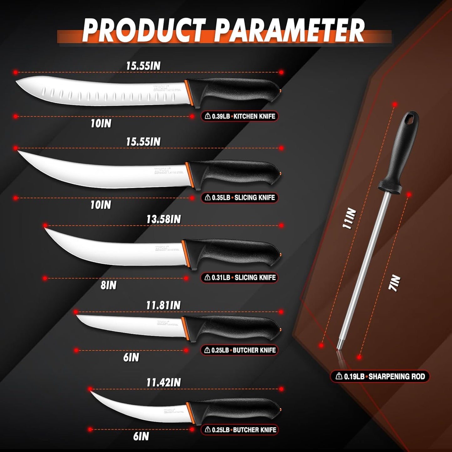 TIVOLI Slicing Knife 9.5 Inch - Brisket Knife with Ergonomic Non-Slip Softgrip & German Stainless Steel Razor Sharp Blade for Meat Cutting,Slicing - Gift for Men Women