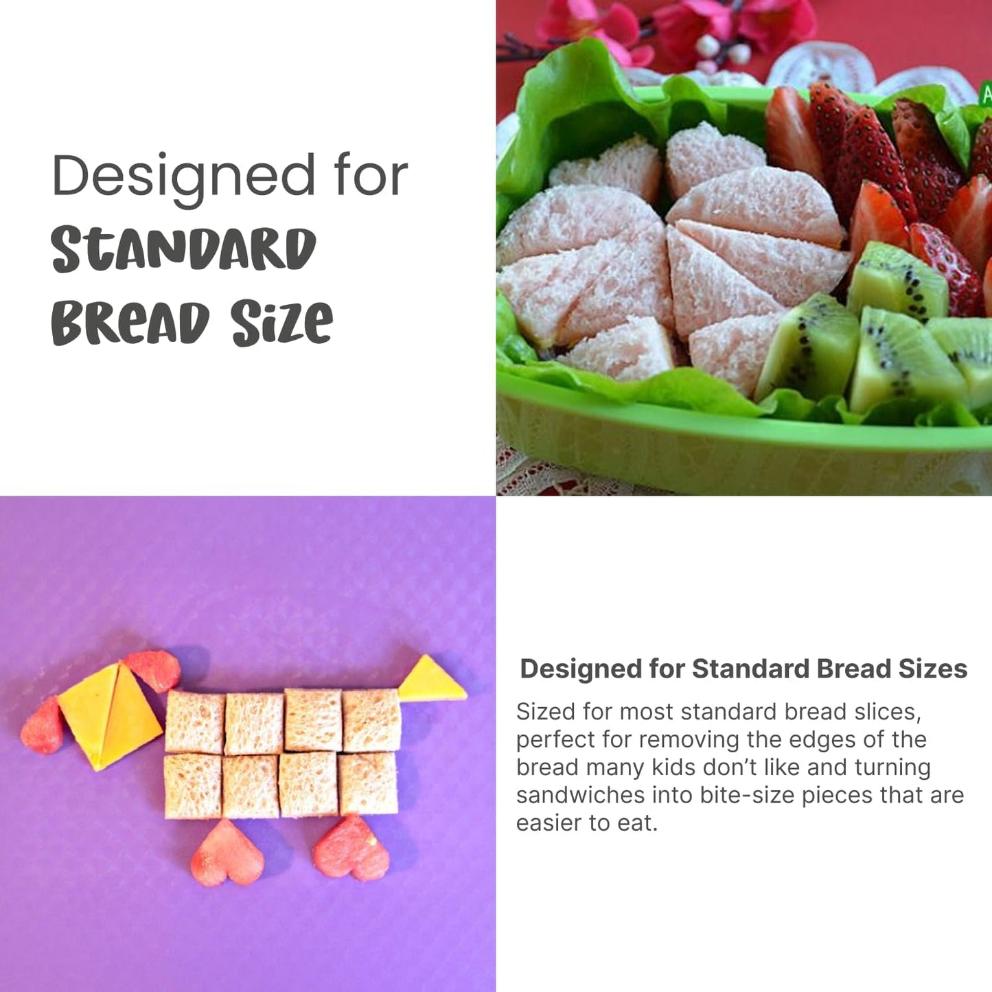 FUNBITES Crustless Sandwich Cutter for Kids Lunch (2-piece set), Uncrustable Sandwich Cutter, Bite-Size Food Cutter for Toddlers, Bento Box Accessories, BPA-FREE Dishwasher Safe, Green Squares 1pk