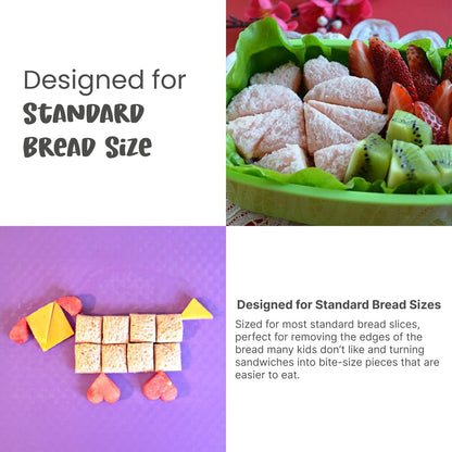 FUNBITES Crustless Sandwich Cutter for Kids Lunch (2-piece set), Uncrustable Sandwich Cutter, Bite-Size Food Cutter for Toddlers, Bento Box Accessories, BPA-FREE Dishwasher Safe, Green Squares 1pk