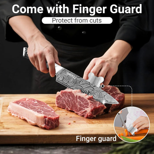 Leking 8 Inch Chef Knife, Kitchen Knife with Sharpener and Finger Guard, Professional High Carbon Stainless Steel Sharp Chef's Knife Set with Ergonomic Handle in Premium Gift Box