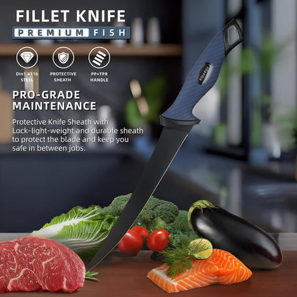 9 Inch Fish Fillet Knife - Premium German DIN 1.4116 Stainless Steel, Ultra Sharp Flexible Blade for Fish Filleting, Salmon, Trout, Non-Slip Handle, Professional Boning Knife with Sheath, Great for Anglers & Home Cooks