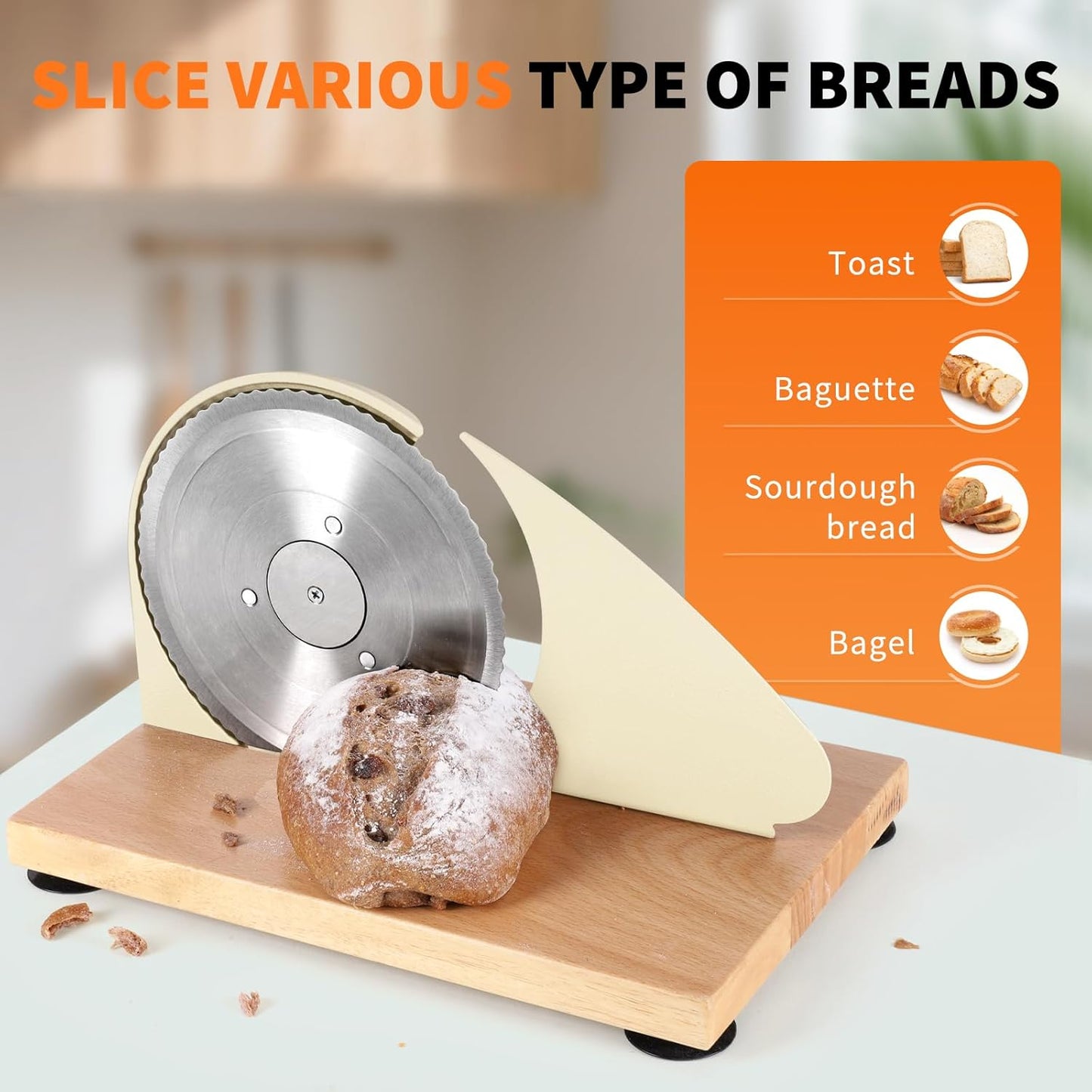 Upgrade Manual Bread Slicer for Homemade Sourdough - Adjustable Thickness & Evenly Slice, Bread Slicer with Scale Lines, Hand Crank, Suction Cups and Bread Guide for Sandwiches, Toast, Bagel, Baguette
